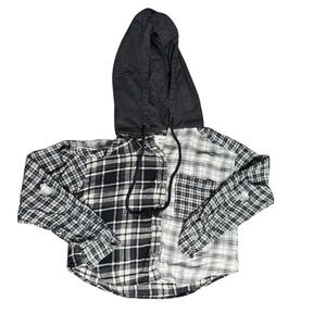 American Eagle Outfitters Cropped Black and White Plaid‎ Hoodie Sz XS